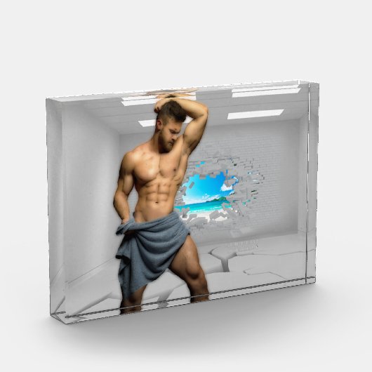 SlipperyJoe's Mannen handdoek gebroken witte bakst Fotoblokken (Links)