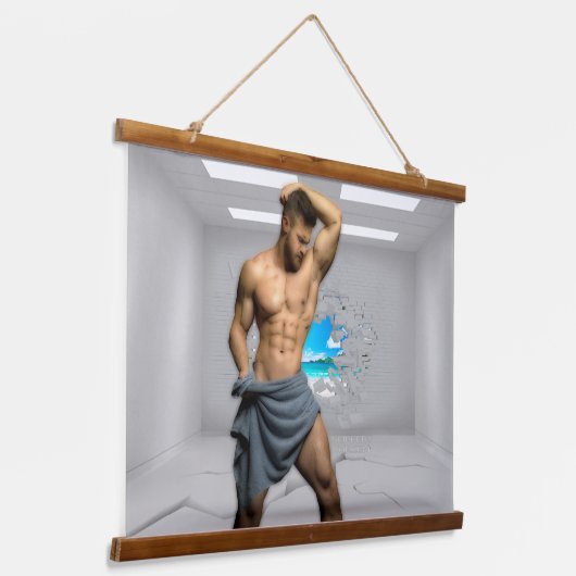 SlipperyJoe's Mannen handdoek gebroken witte bakst Hangend Wandkleed (Gebogen)