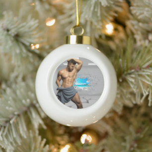 SlipperyJoe's Mannen handdoek gebroken witte bakst Keramische Bal Ornament