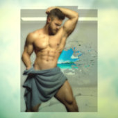 SlipperyJoe's Mannen handdoek gebroken witte bakst Raamsticker (Vel 3)