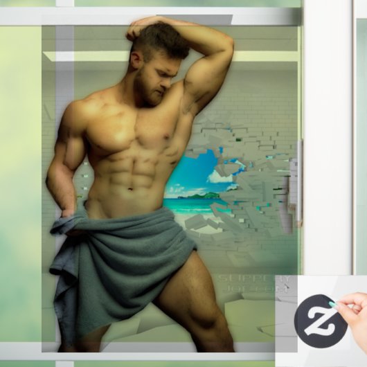 SlipperyJoe's Mannen handdoek gebroken witte bakst Raamsticker (Huis)