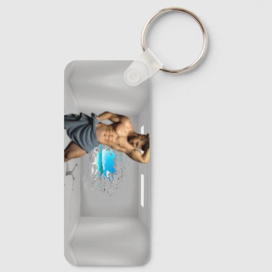 SlipperyJoe's Mannen handdoek gebroken witte bakst Sleutelhanger (Achterkant)