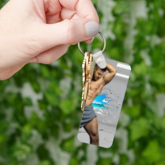 SlipperyJoe's Mannen handdoek gebroken witte bakst Sleutelhanger (Hand)