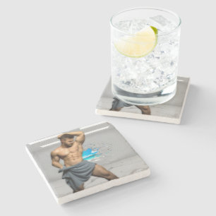 SlipperyJoe's Mannen handdoek gebroken witte bakst Stenen Onderzetter