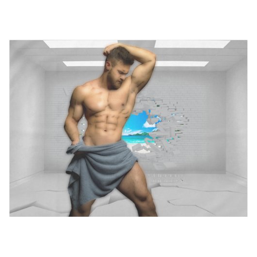 SlipperyJoe's Mannen handdoek gebroken witte bakst Tafelkleed (Voorkant (Horizontaal))