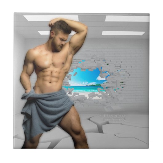 SlipperyJoe's Mannen handdoek gebroken witte bakst Tegeltje (Voorkant)