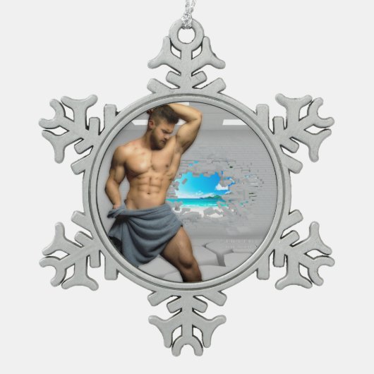 SlipperyJoe's Mannen handdoek gebroken witte bakst Tin Sneeuwvlok Ornament (Voorkant)