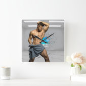 SlipperyJoe's Mannen handdoek gebroken witte bakst Vierkante Klok (Huis)