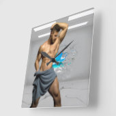 SlipperyJoe's Mannen handdoek gebroken witte bakst Vierkante Klok (Hoek)