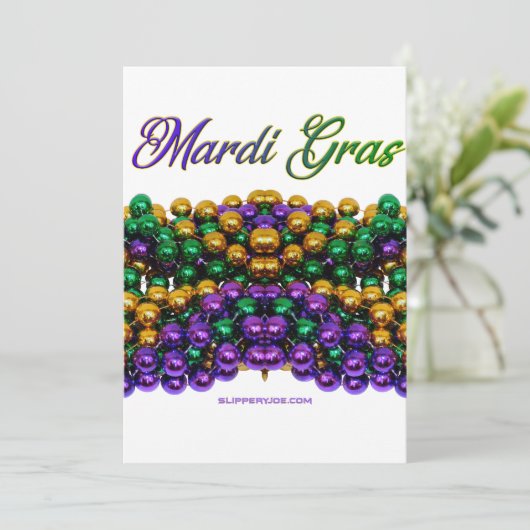 SlipperyJoe's Mardi Gras Bead Kettingen paarse gol Feestdagenkaart (Staand voorkant)