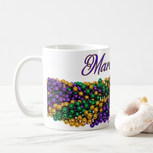 SlipperyJoe's Mardi Gras Bead Kettingen paarse gol Koffiemok (Met donut)