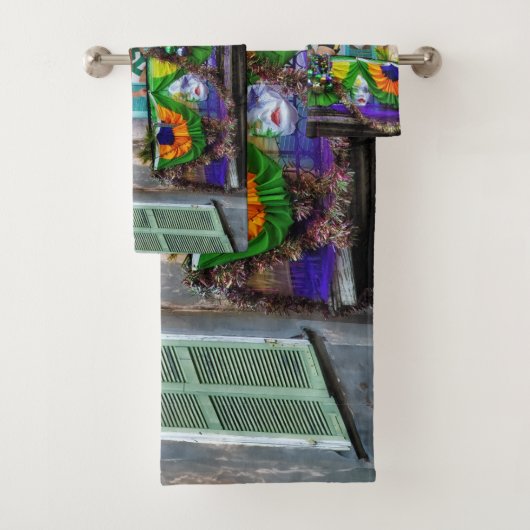 SlipperyJoe's Mardi Gras Mannen paarse gouden groe Bad Handdoek (Insitu)