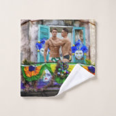 SlipperyJoe's Mardi Gras Mannen paarse gouden groe Bad Handdoek (Wasdoekje)
