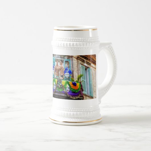 SlipperyJoe's Mardi Gras Mannen paarse gouden groe Bierpul (Voorkant rechts)