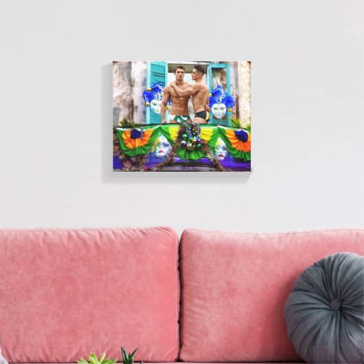 SlipperyJoe's Mardi Gras Mannen paarse gouden groe Canvas Afdruk (Insitu (Woonkamer))