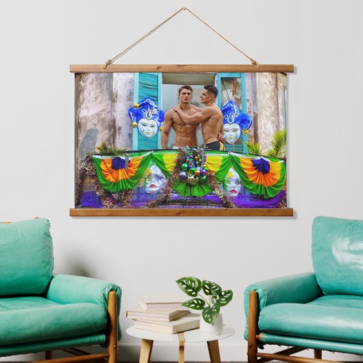 SlipperyJoe's Mardi Gras Mannen paarse gouden groe Hangend Wandkleed (Woonkamer)