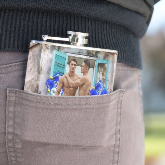 SlipperyJoe's Mardi Gras Mannen paarse gouden groe Heupfles (Voorbeeld)