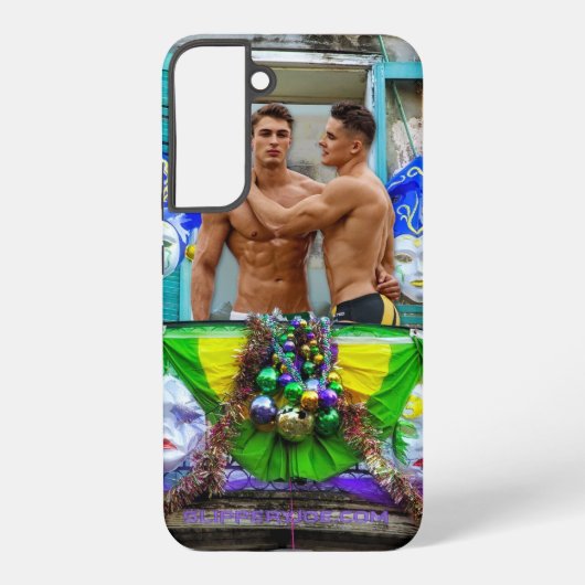 SlipperyJoe's Mardi Gras Mannen paarse gouden groe Samsung Galaxy Hoesje (Achterkant)