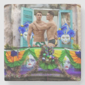 SlipperyJoe's Mardi Gras Mannen paarse gouden groe Stenen Onderzetter (Voorkant)