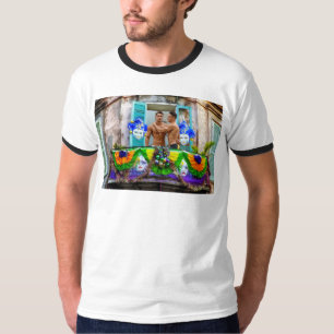SlipperyJoe's Mardi Gras Mannen paarse gouden groe T-shirt