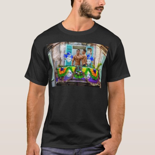 SlipperyJoe's Mardi Gras Mannen paarse gouden groe T-shirt (Voorkant)