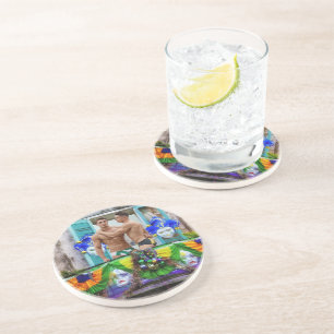 SlipperyJoe's Mardi Gras Mannen paarse gouden groe Zandsteen Onderzetter