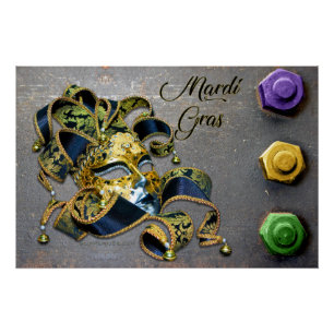 SlipperyJoe's Mardi Gras Mask paars Gold green bl Perfect Poster