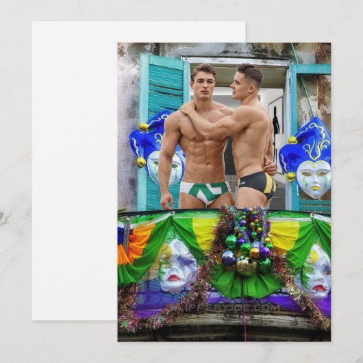 SlipperyJoe's Mardi Gras maskers kralen decoraties Feestdagenkaart (Voorkant / Achterkant)