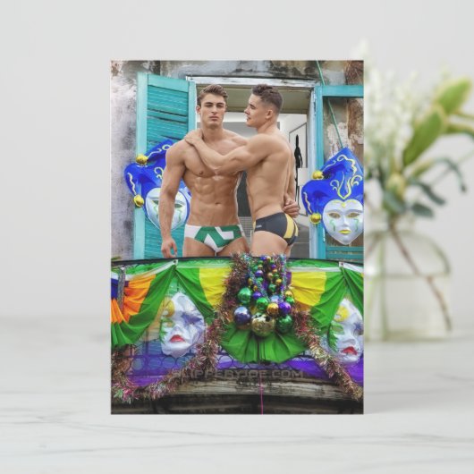 SlipperyJoe's Mardi Gras maskers kralen decoraties Feestdagenkaart (Staand voorkant)