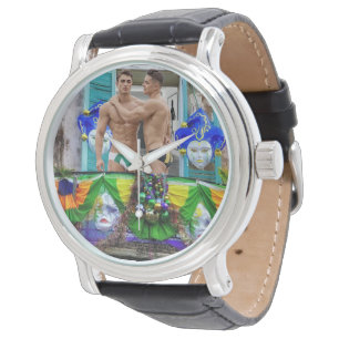 SlipperyJoe's Mardi Gras maskers kralen decoraties Horloge