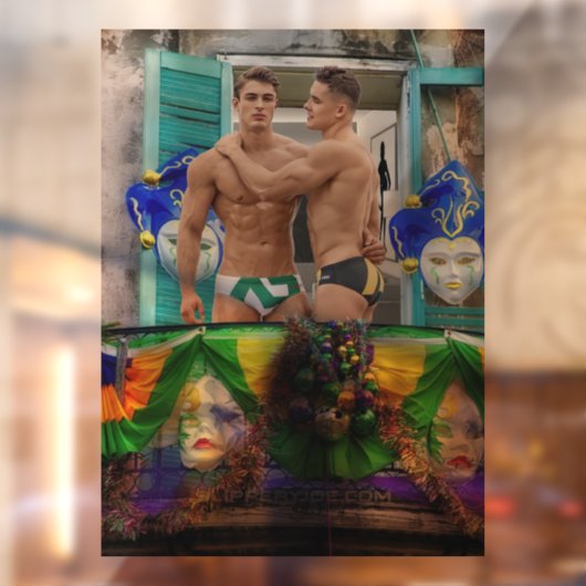 SlipperyJoe's Mardi Gras maskers kralen decoraties Raamsticker (Vel 2)