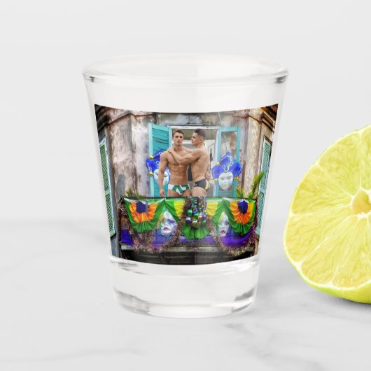 SlipperyJoe's Mardi Gras maskers kralen decoraties Shot Glas (Voorkant)