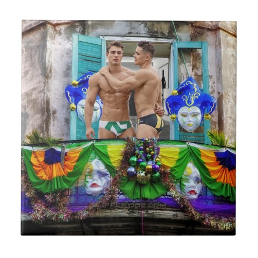 SlipperyJoe's Mardi Gras maskers kralen decoraties Tegeltje (Voorkant)