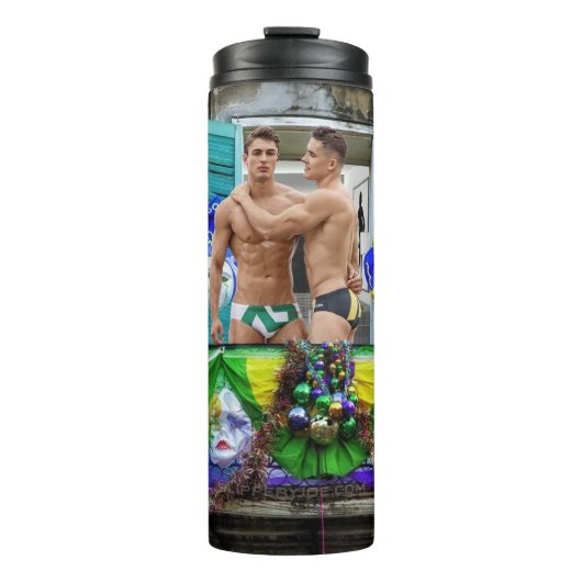 SlipperyJoe's Mardi Gras maskers kralen decoraties Thermosbeker (Voorkant)