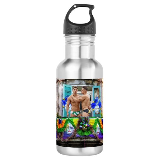 SlipperyJoe's Mardi Gras maskers kralen decoraties Waterfles (Voorkant)