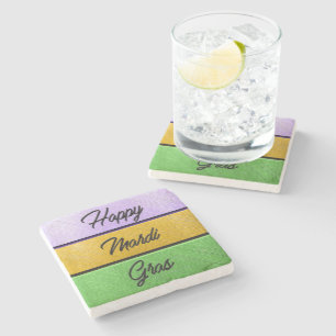 SlipperyJoe's Mardi Gras paarse gouden metalen Stenen Onderzetter