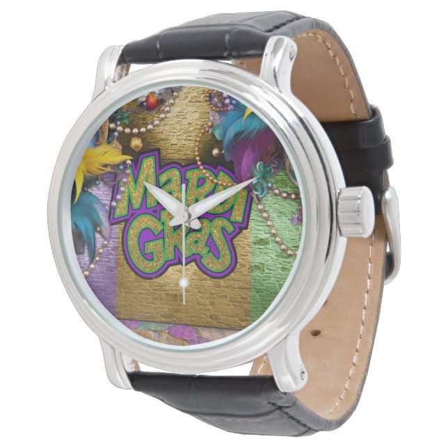 SlipperyJoe's Mardi Gras-thema grafische doubloons Horloge (Gekanteld)