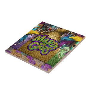 SlipperyJoe's Mardi Gras-thema grafische doubloons Tegeltje