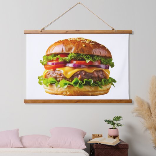 SlipperyJoe's mondwaterende cheeseburger knapperig Hangend Wandkleed (Slaapkamer)