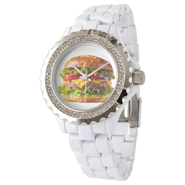 SlipperyJoe's mondwaterende cheeseburger knapperig Horloge (Gekanteld)
