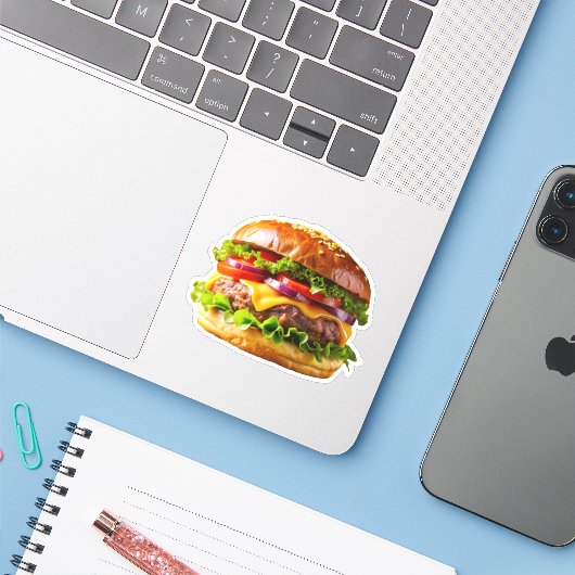 SlipperyJoe's mondwaterende cheeseburger knapperig Sticker (Laptop met iPhone)