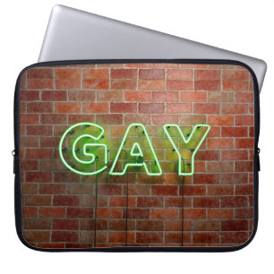 SlipperyJoe's neon Gay Sign green stenen wall word Laptop Sleeve