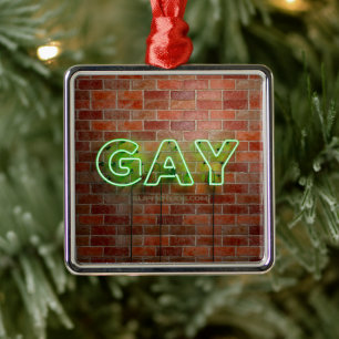 SlipperyJoe's neon Gay Sign green stenen wall word Metalen Ornament