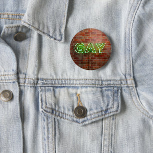 SlipperyJoe's neon Gay Sign green stenen wall word Ronde Button 5,7 Cm