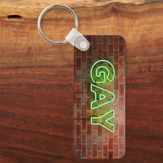 SlipperyJoe's neon Gay Sign green stenen wall word Sleutelhanger (Voorkant)