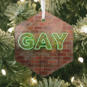 SlipperyJoe's neon homo bord groene bakstenen muur Glas Ornament