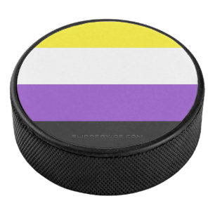 SlipperyJoe's Non-binaire Pride-vlag geel wit paar Hockey Puck