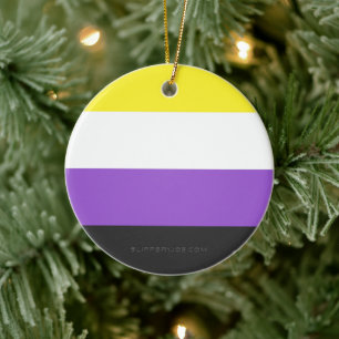 SlipperyJoe's Non-binaire Pride-vlag geel wit paar Keramisch Ornament