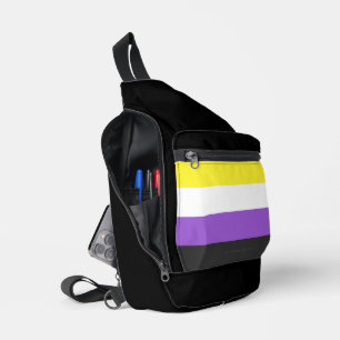 SlipperyJoe's Non-binaire Pride-vlag geel wit paar Sling Bag