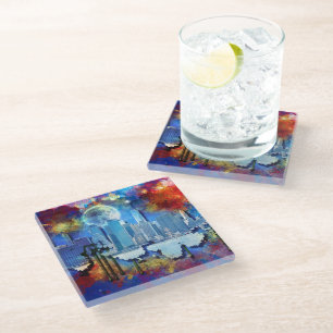 SlipperyJoe's NYC wolkenkrabbers gebouwen kunstwer Glazen Onderzetter